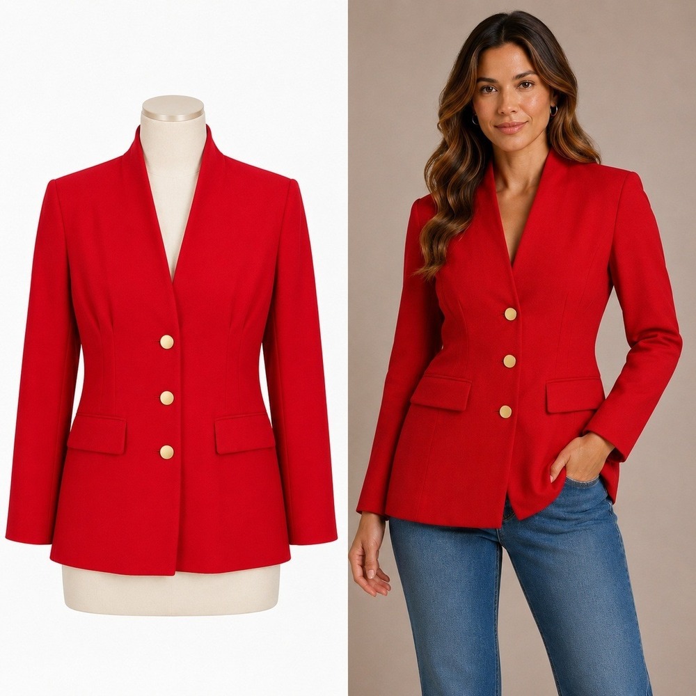 Vintage Casual Corner Petite Red Blazer Size 6P Gold Button Power Suit Jacket